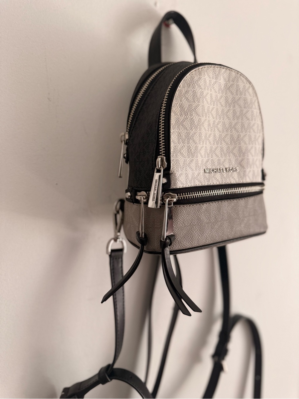 Michael Kors Two-Tone Mini Backpack in Black and Light Gray - Picture 6 of 11
